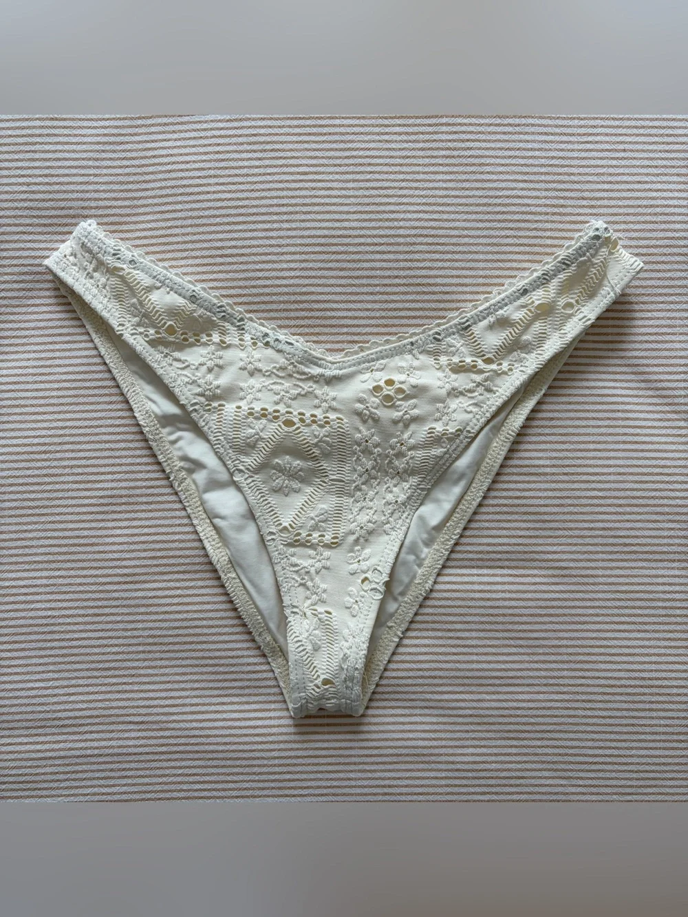 Frankie’s Bikinis Patchwork Enzo Cheeky Bikini Bottom and Top Set in Angel Dust